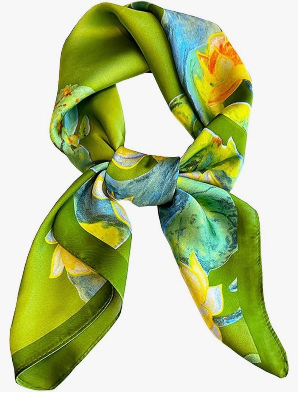 NEW Green Floral Silk Scarf - Elegant Women's Accessory